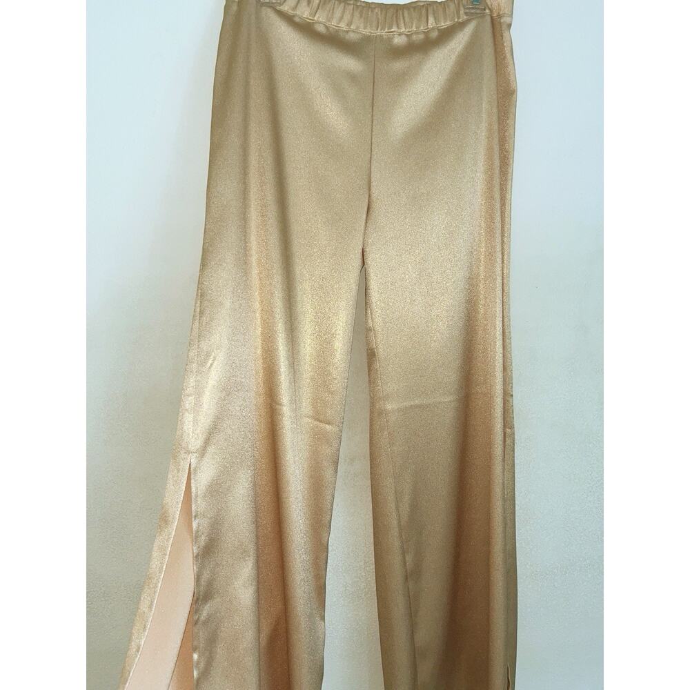 GRAYSE Kelly And Marie Gray Wide Leg Trousers Pants M Gold Holiday Side Slit